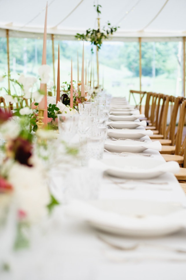 Long Table Setting at Country Wedding