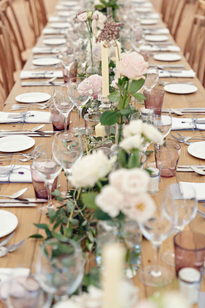 Table setting with pink florals